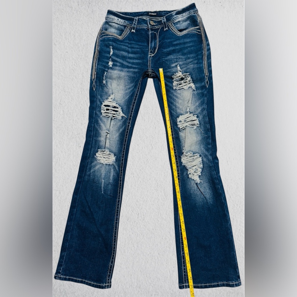 Blue Flare Wide Leg Distressed Jeans